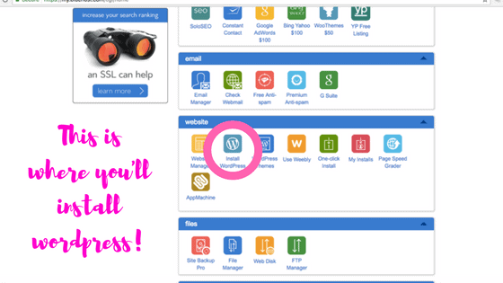 Install wordpress screenshot