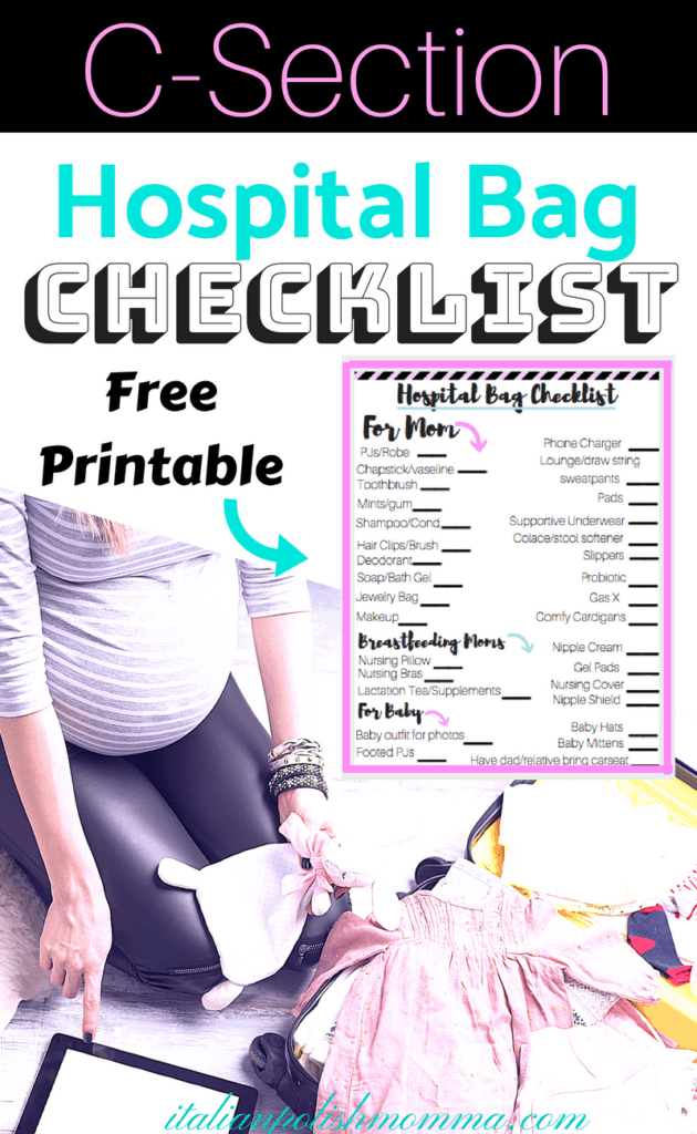 C-Section Hopsital Bag checklist printable