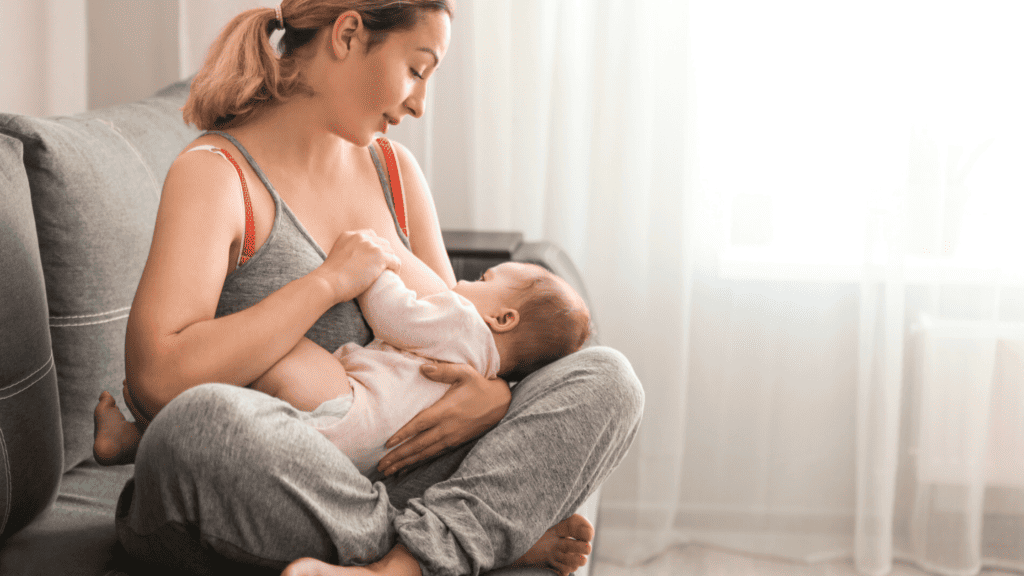 woman breastfeeding baby with milk blister and thrush
