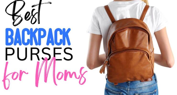 A mom wearing a backpack purse