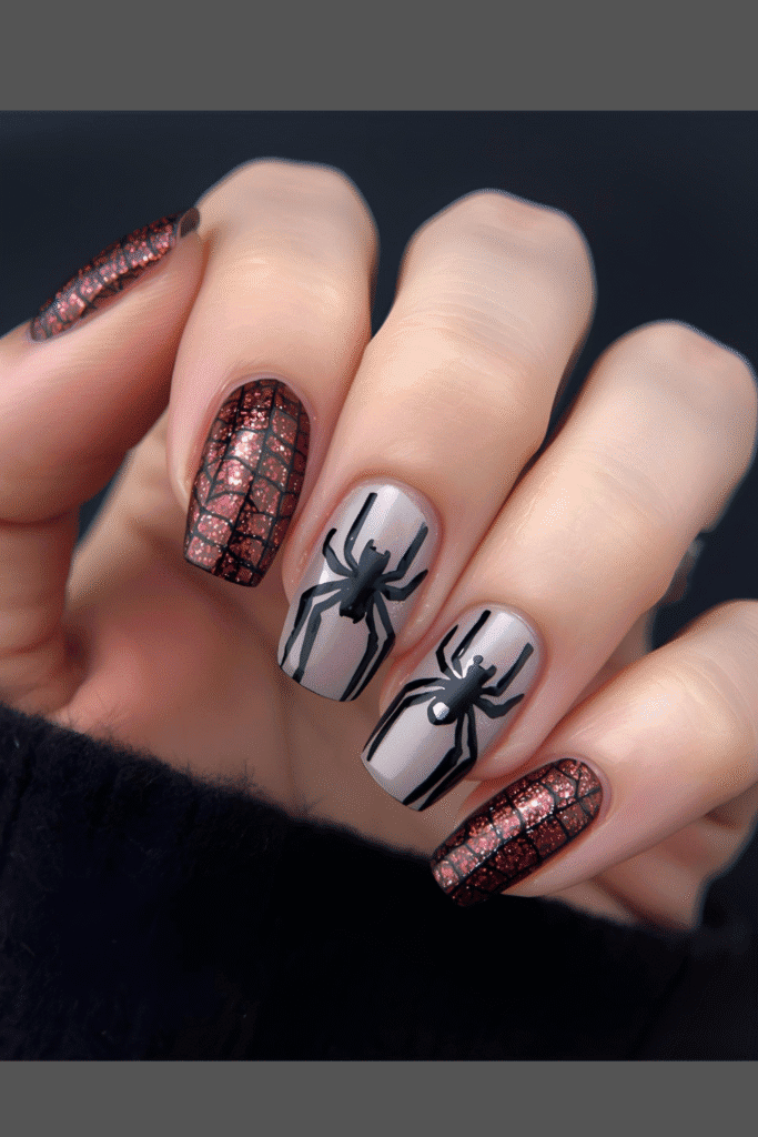 spider nails for Halloween