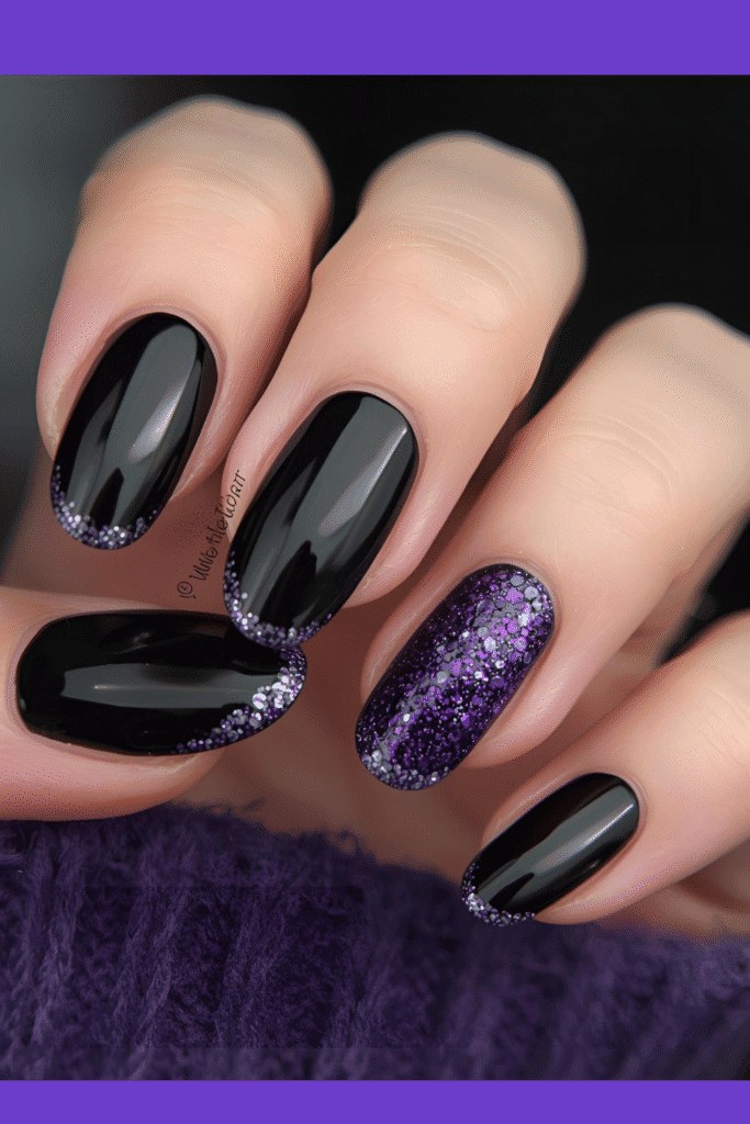 Purple black Halloween nails