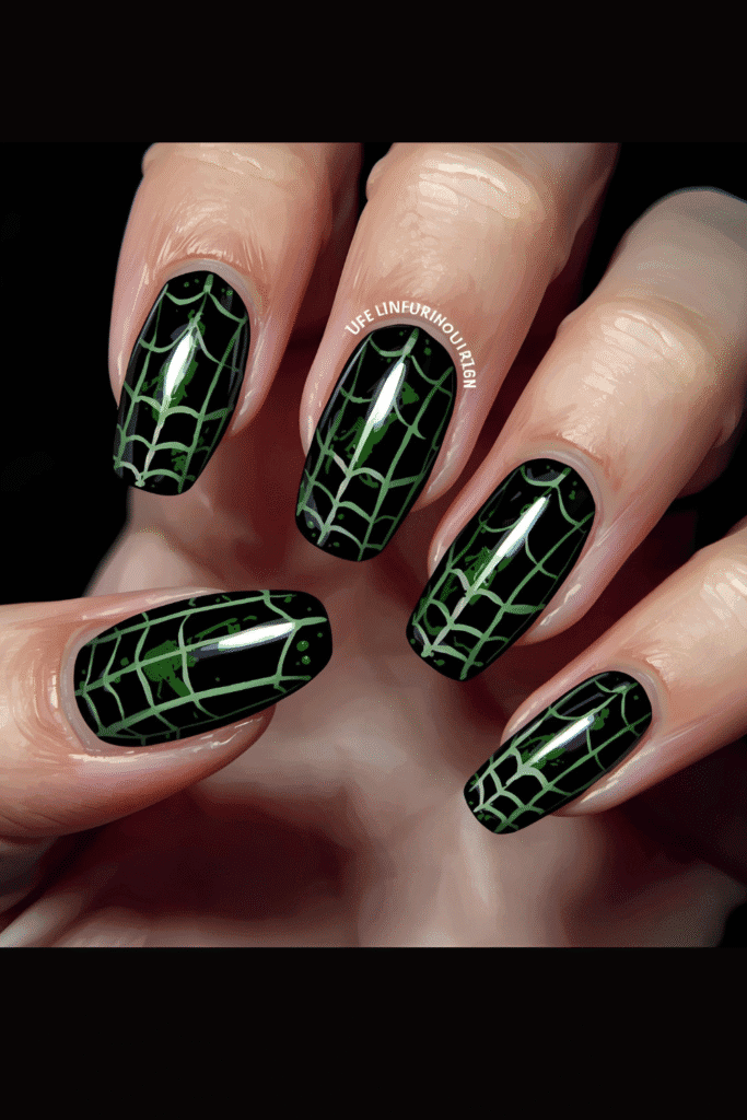 blakc and green spider web designs 