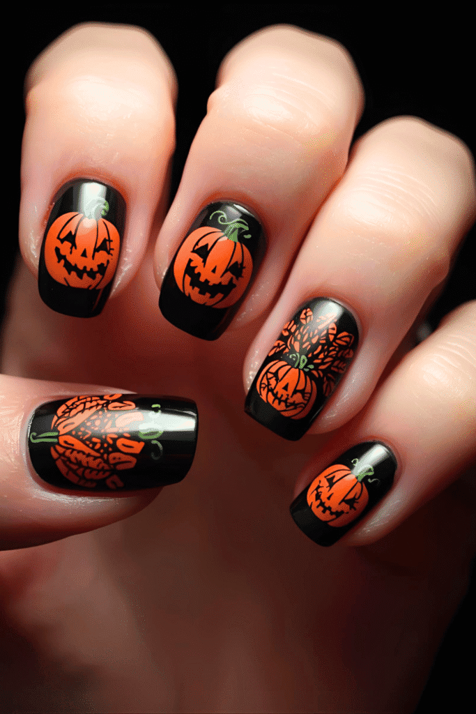 Pumpkin Halloween nails 