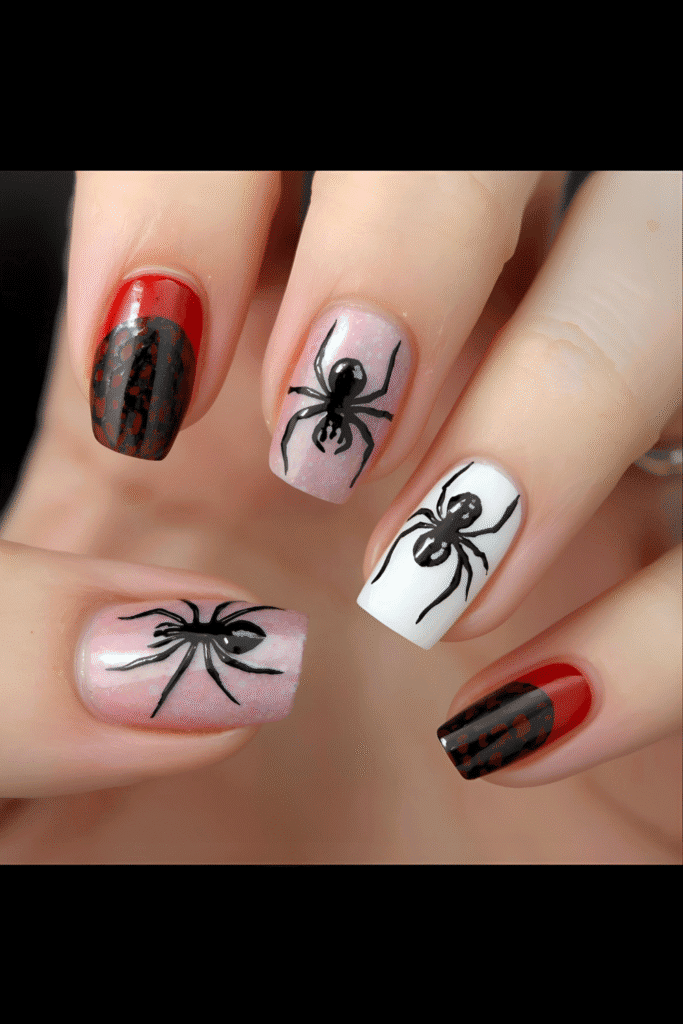 red spider nail designs for Halloween