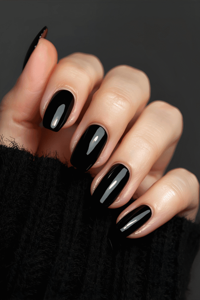 basic black nails - Halloween nails