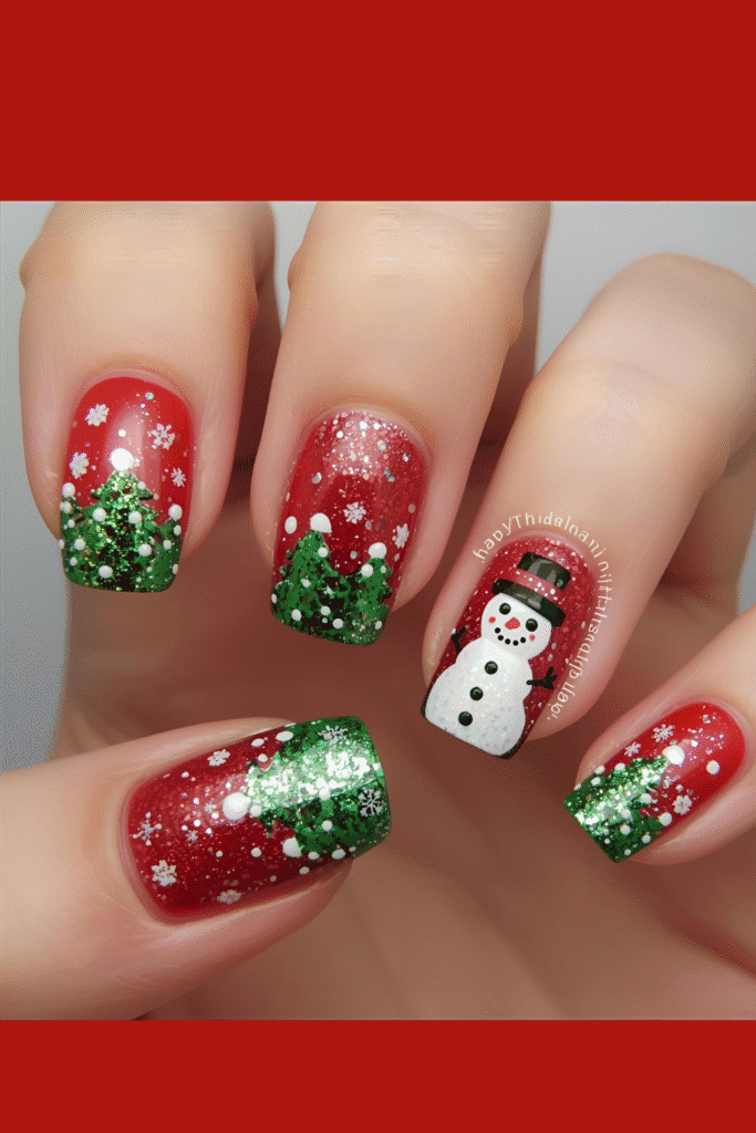 Christmas snowman nails