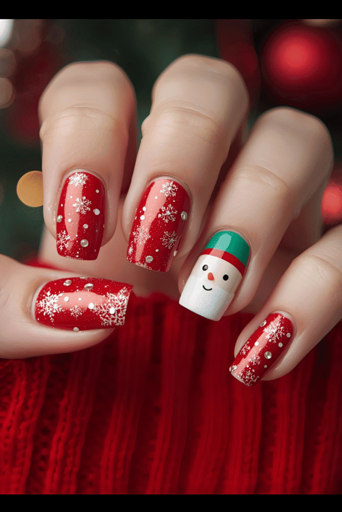 Cute Santa Red nails for Christmas 