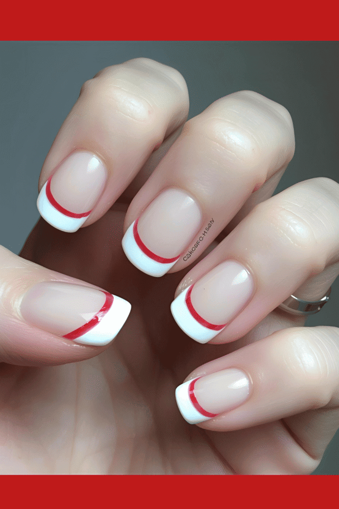Red and white French Tips Christmas Nails