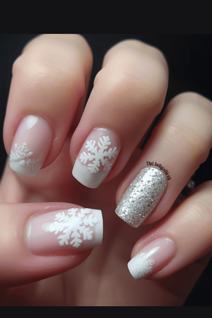 Classic white Snowflake Nails for Christmas