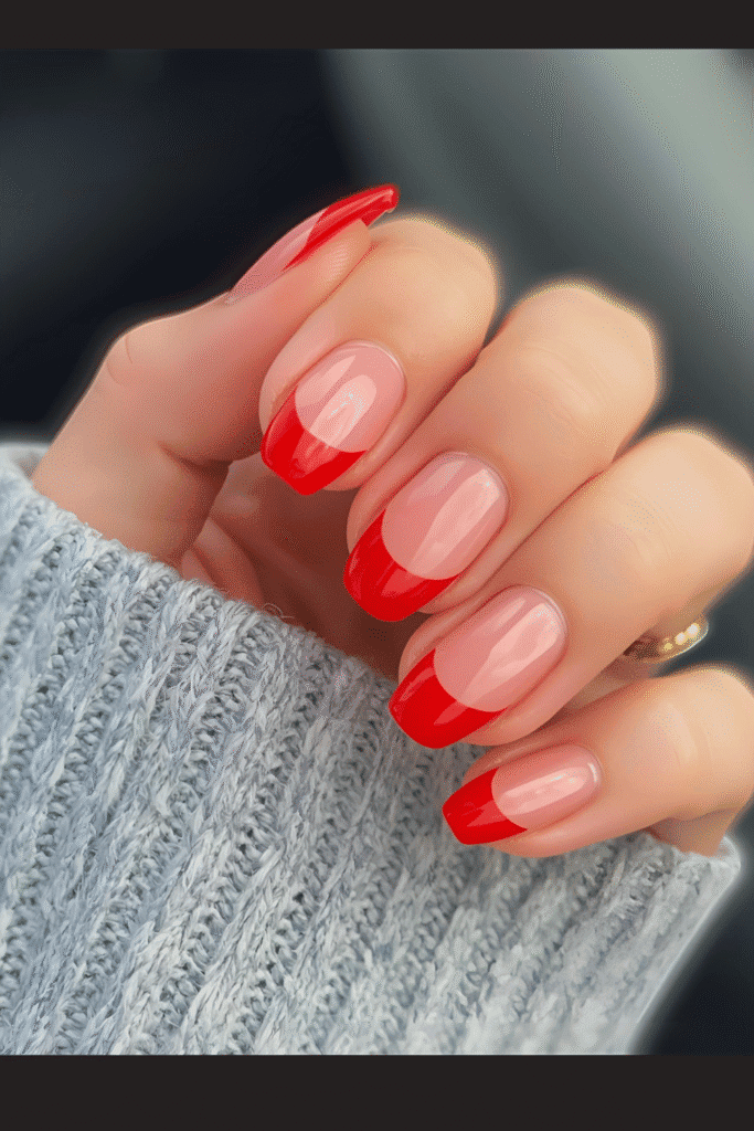 Bright red French Tip Christmas nails 