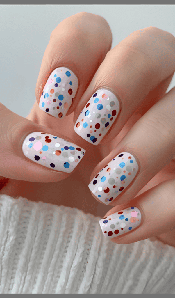 White Confetti party nails for New Year's Eve