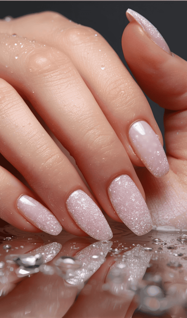 pink shimmer nails - soap nails 