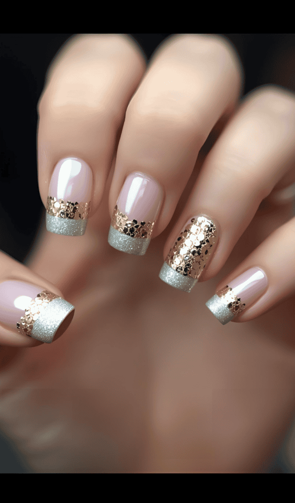 Silver and Gold French tips/ NYE nails