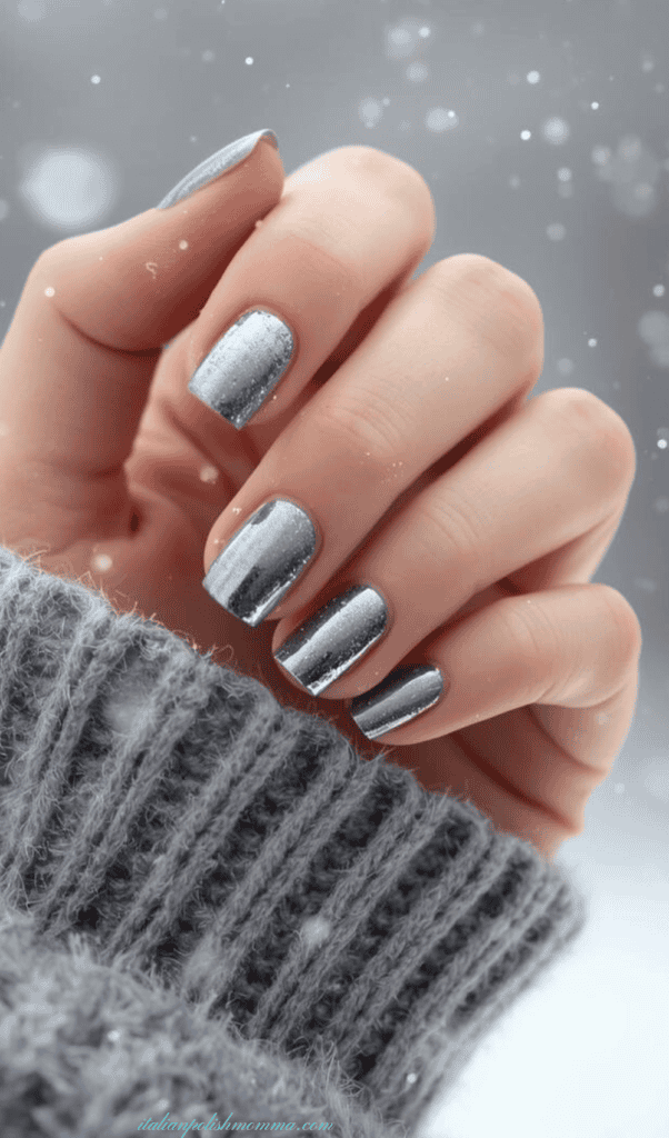 Short chrome nails for winter