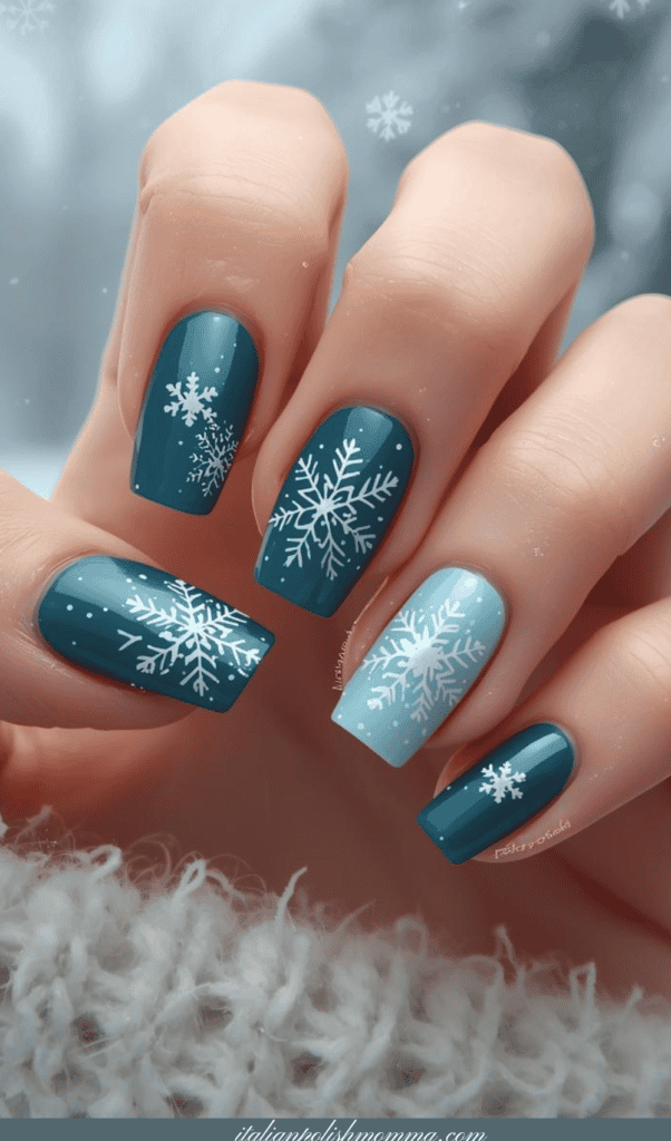 teal winter nail designs 