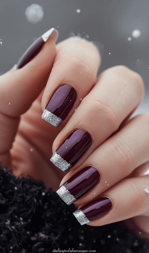 Deep Purple and silver French tips