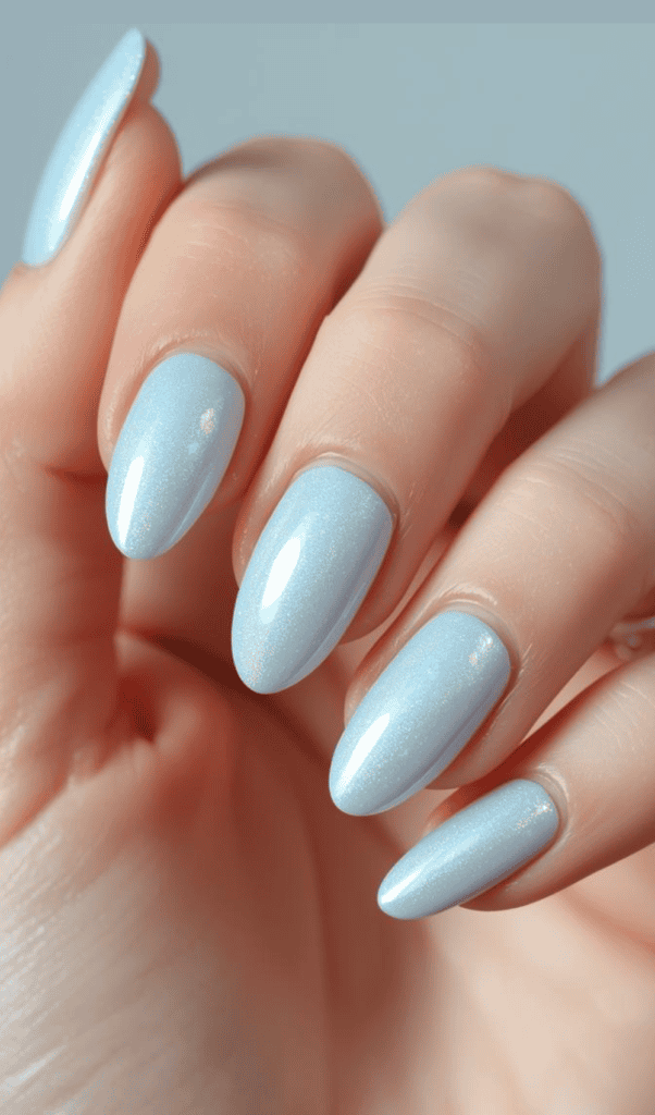 Ice blue holographic nails for winter 