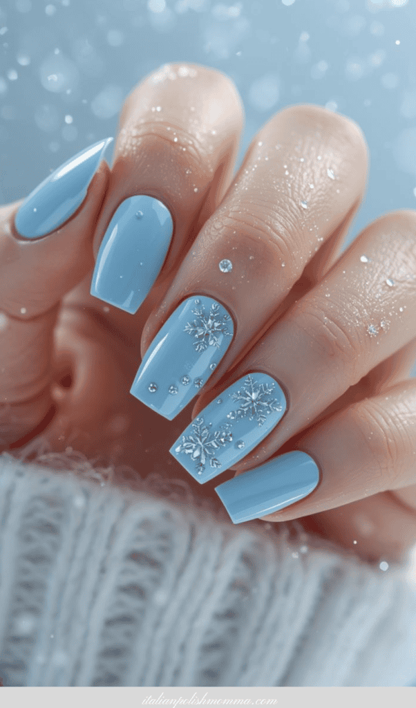 Icy blue winter nails- winter wonderland nail designs 