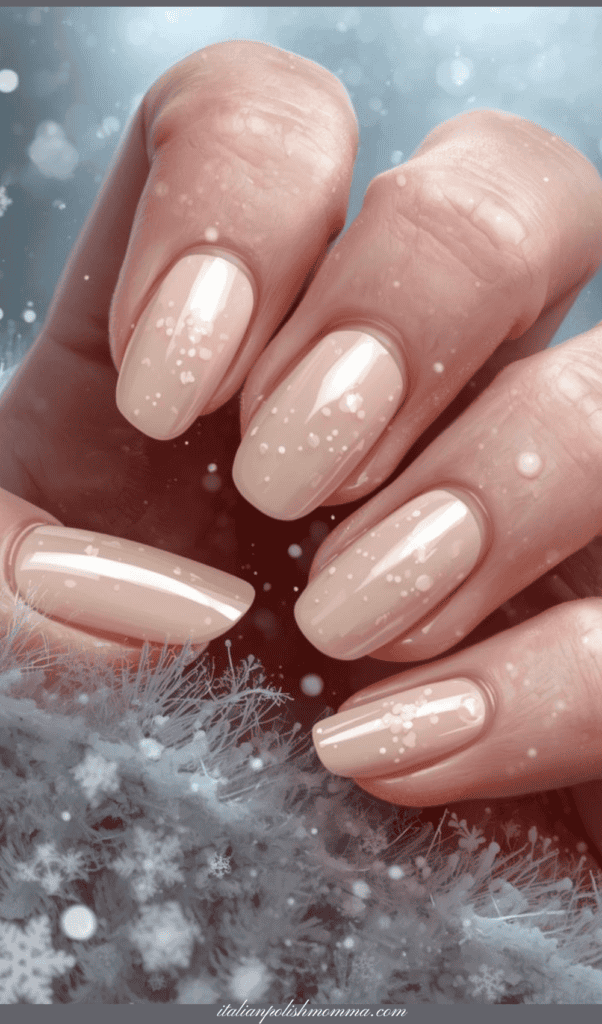 Peach milky manicure nails designs for winter
