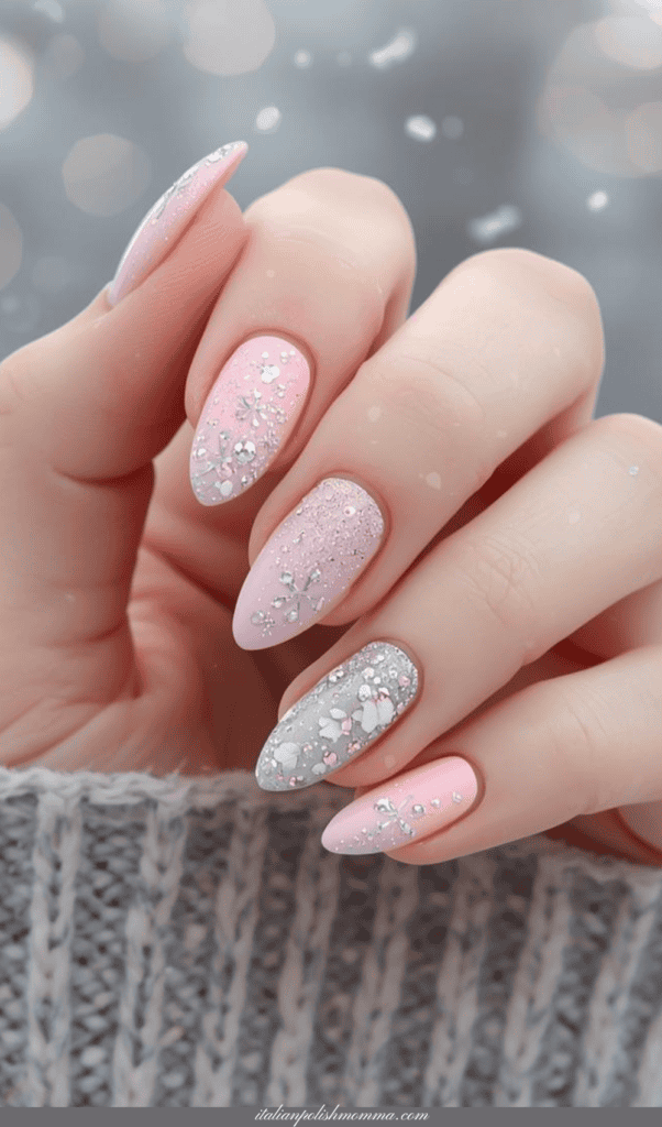 soft pink winter nail designs