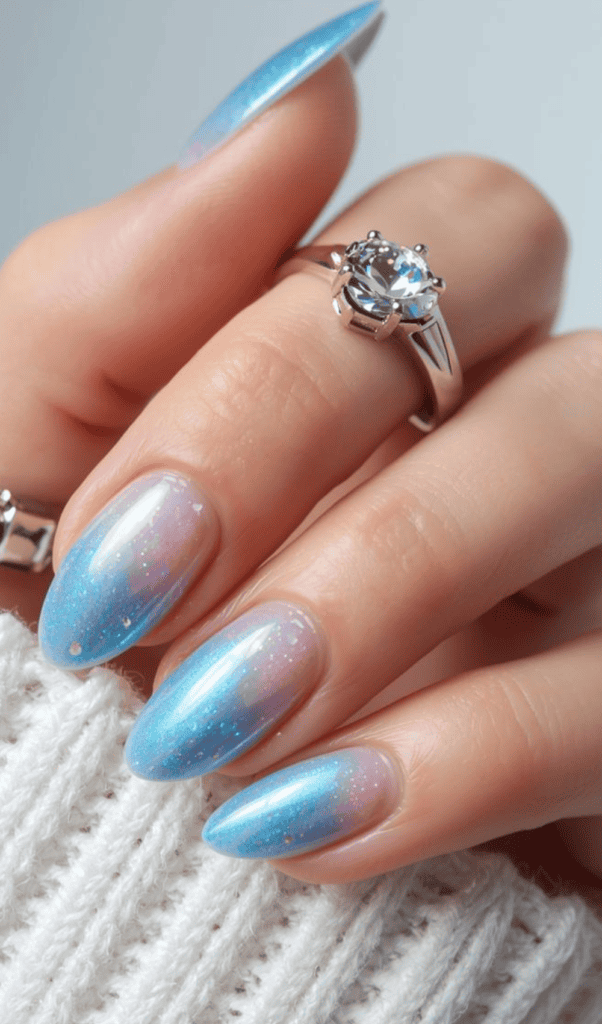 Soft pink and blue holographic nails 