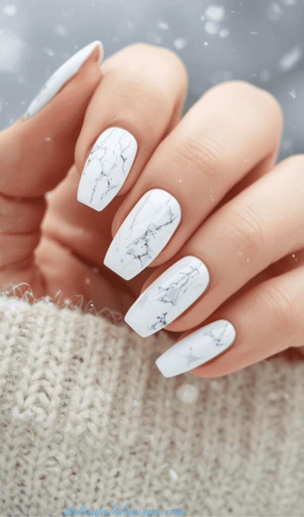 Winter white marble nails