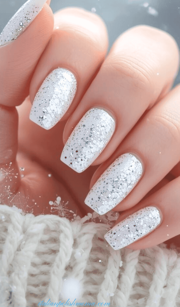 Winter white shimmer nails