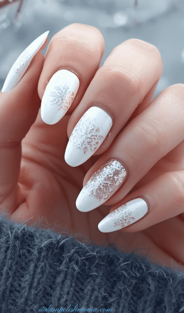 winter white snowflake nails