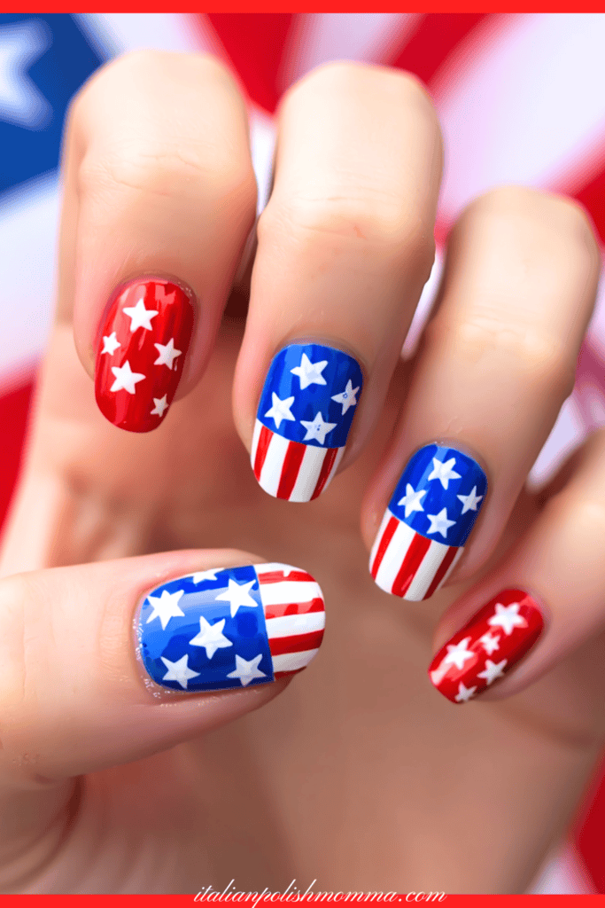 4th of July Nails red, white, blue flag summer nail trends