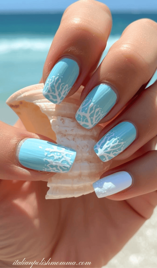 Beach Nails- light blue beachy nails for summer