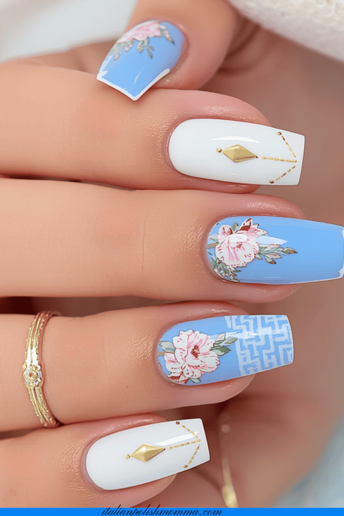Beautiful Greece Flower nails for summer 