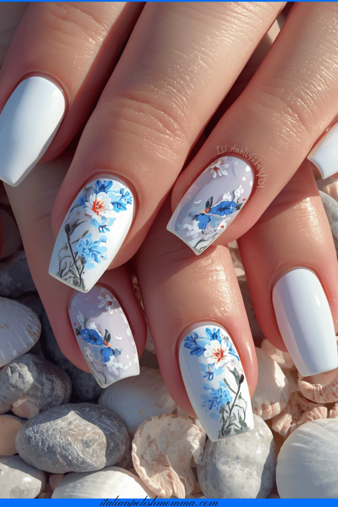Greece Inspirred Floral Nails for Summer nails 