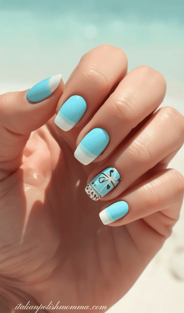 Blue and white French tip Nails for summer 