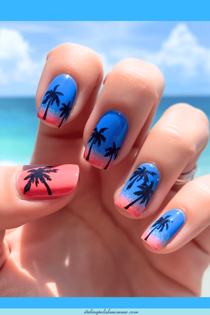 Summer palm tree beach nails 