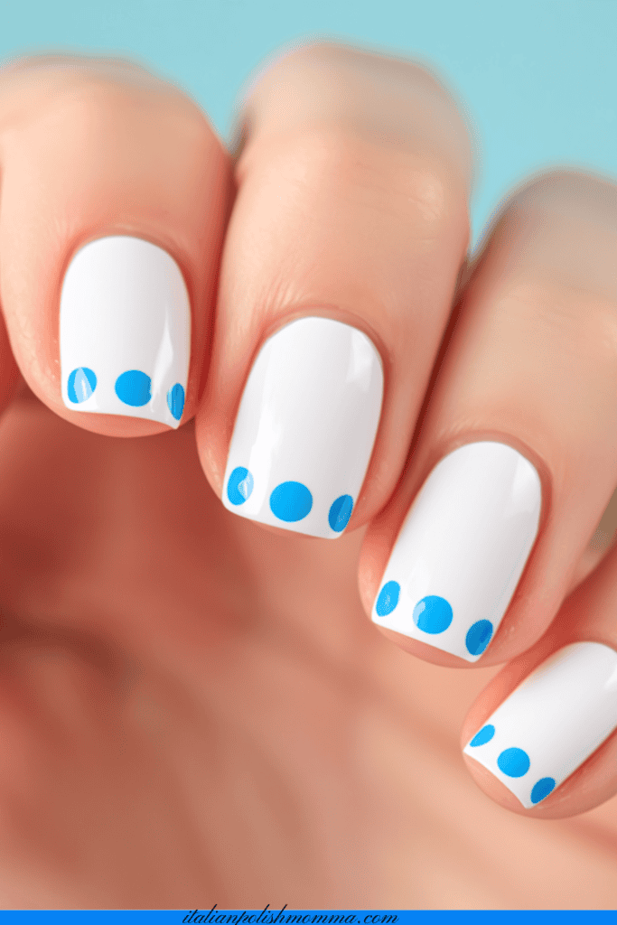 Blue dot White Nail French Tips for summer 
