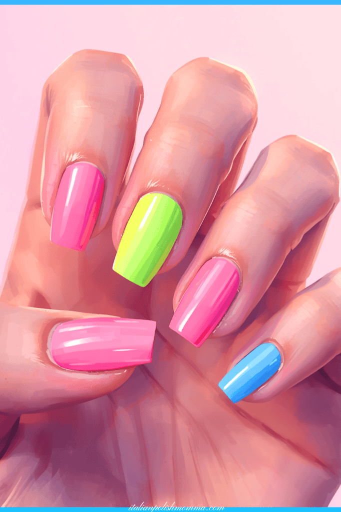 Simple and bright neon nails