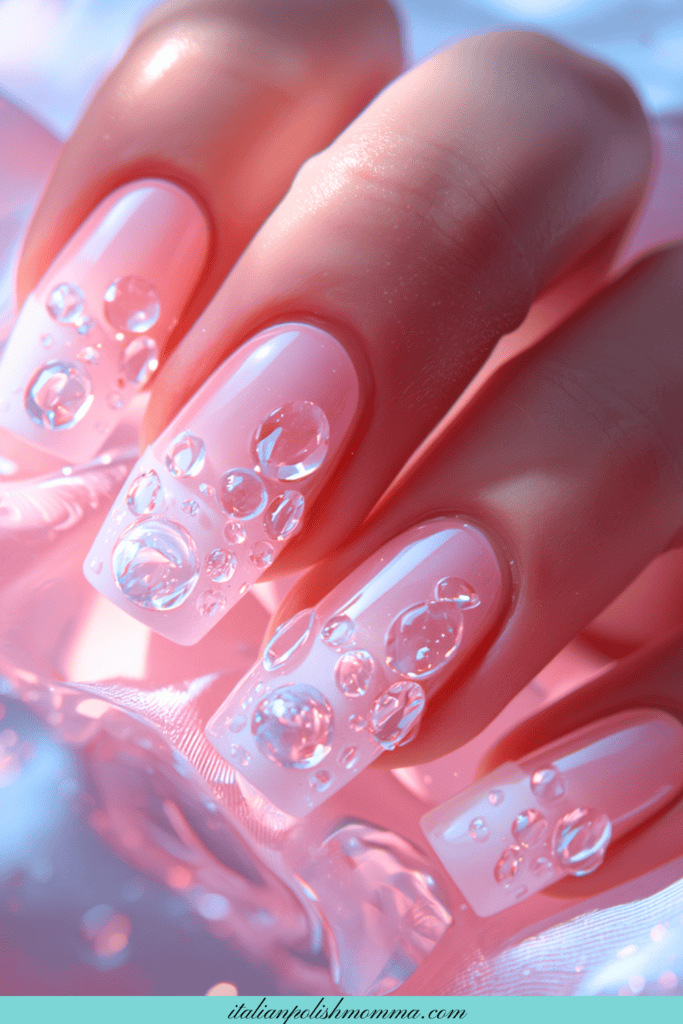 pink glass water droplet nails for summer