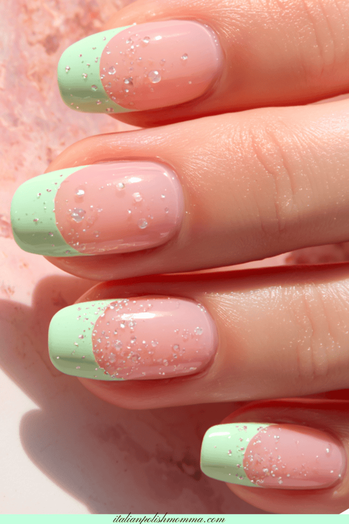 Pistachio green water droplet nails