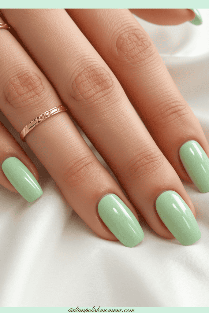 Pistachio green summer nails- classy green early summer nail trends 