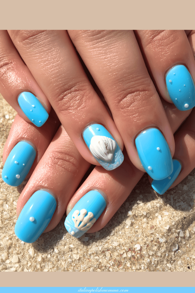 Blue Seashell nails for summer