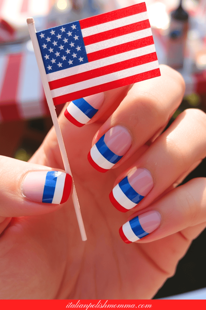 4th of July Nails, French tips red, white, and blue summer nails