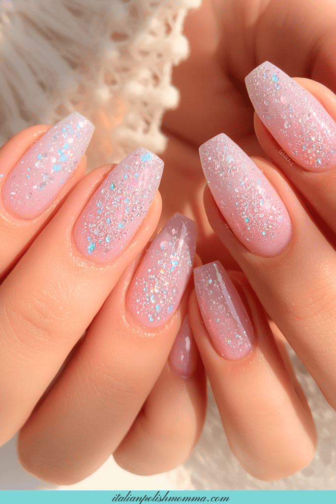 Shimmery pink glass water nails