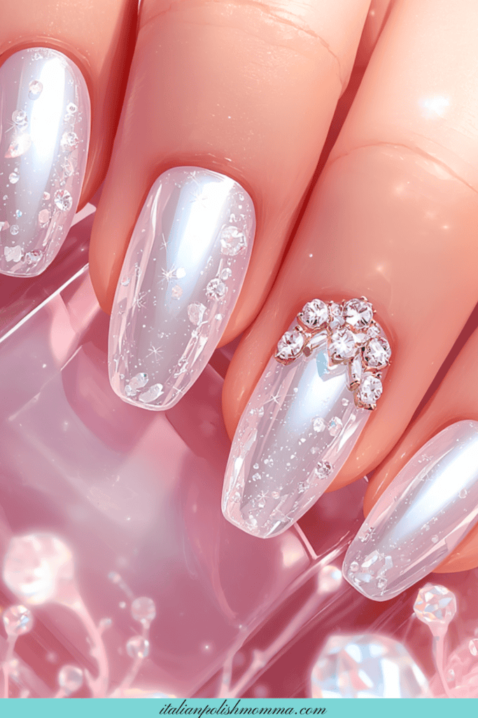 SIlver glass water droplet nails - summer nails 