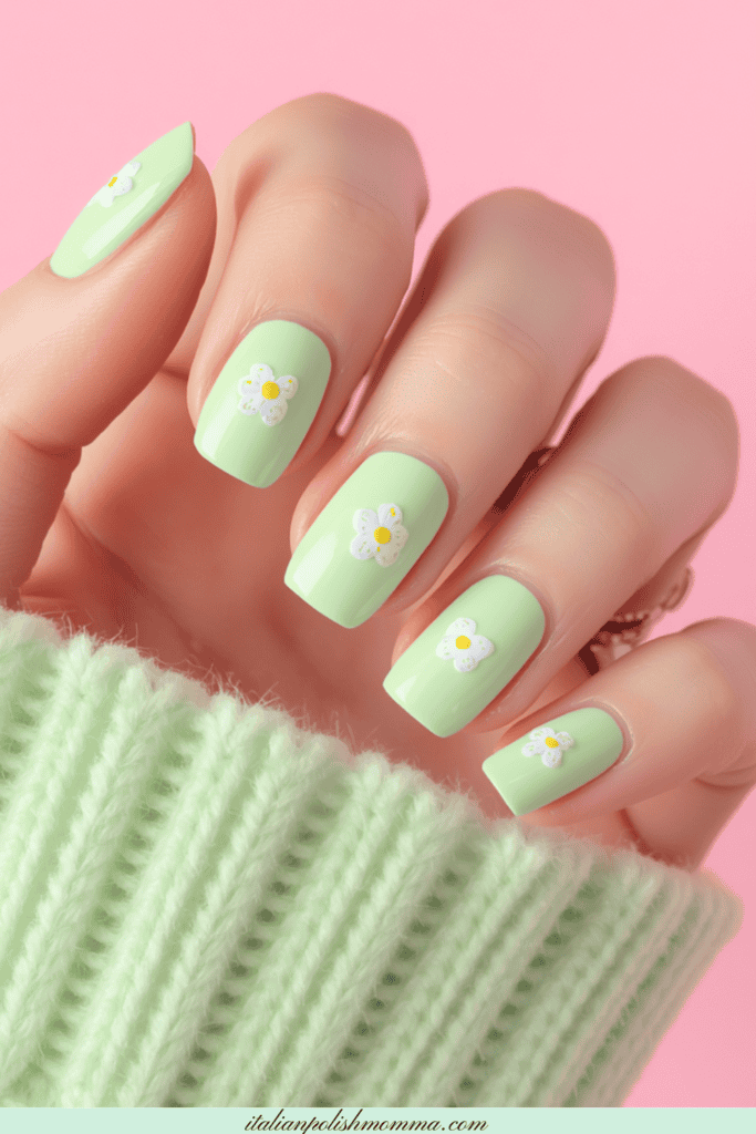 Pale green summer flower nails