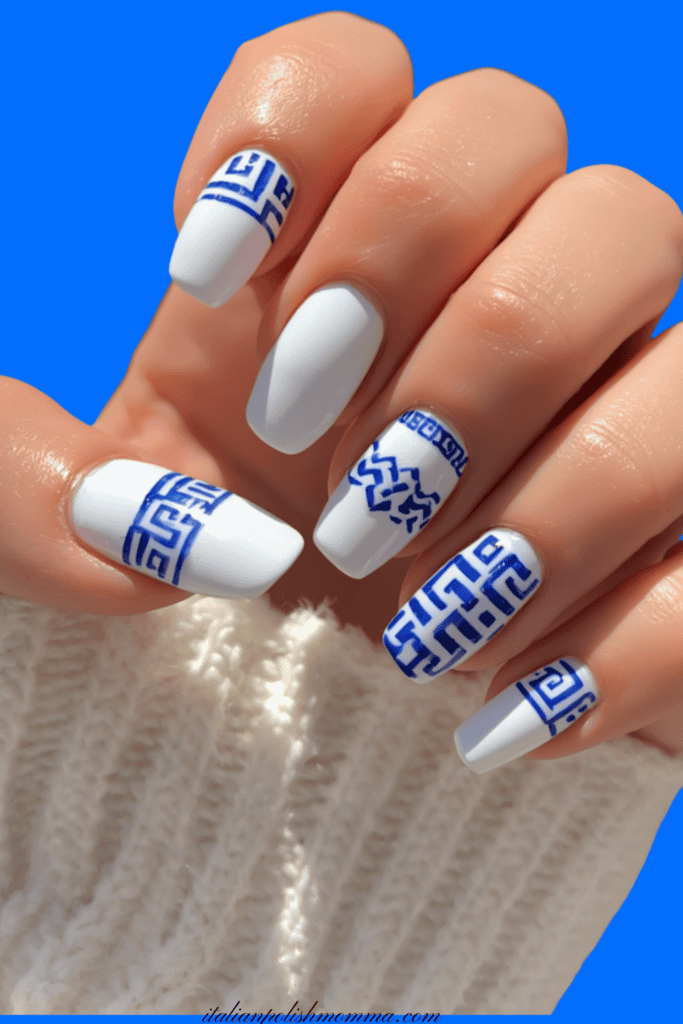 White and Blue Greece Summer Nails