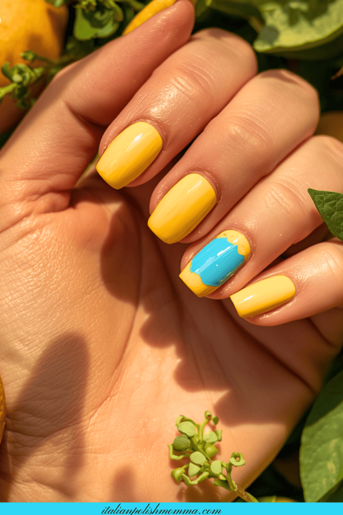 yellow and teal nails - nails trends for summer 