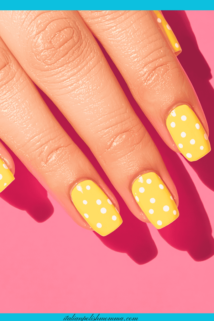 yellow and white polka-dot nails for summer