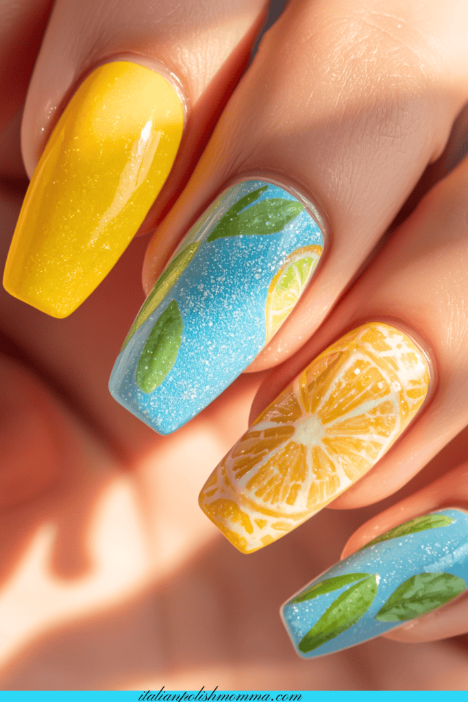 Yellow and blue lemon nails 