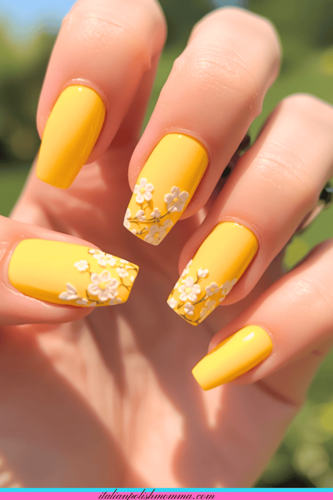 Yellow summer flower nails